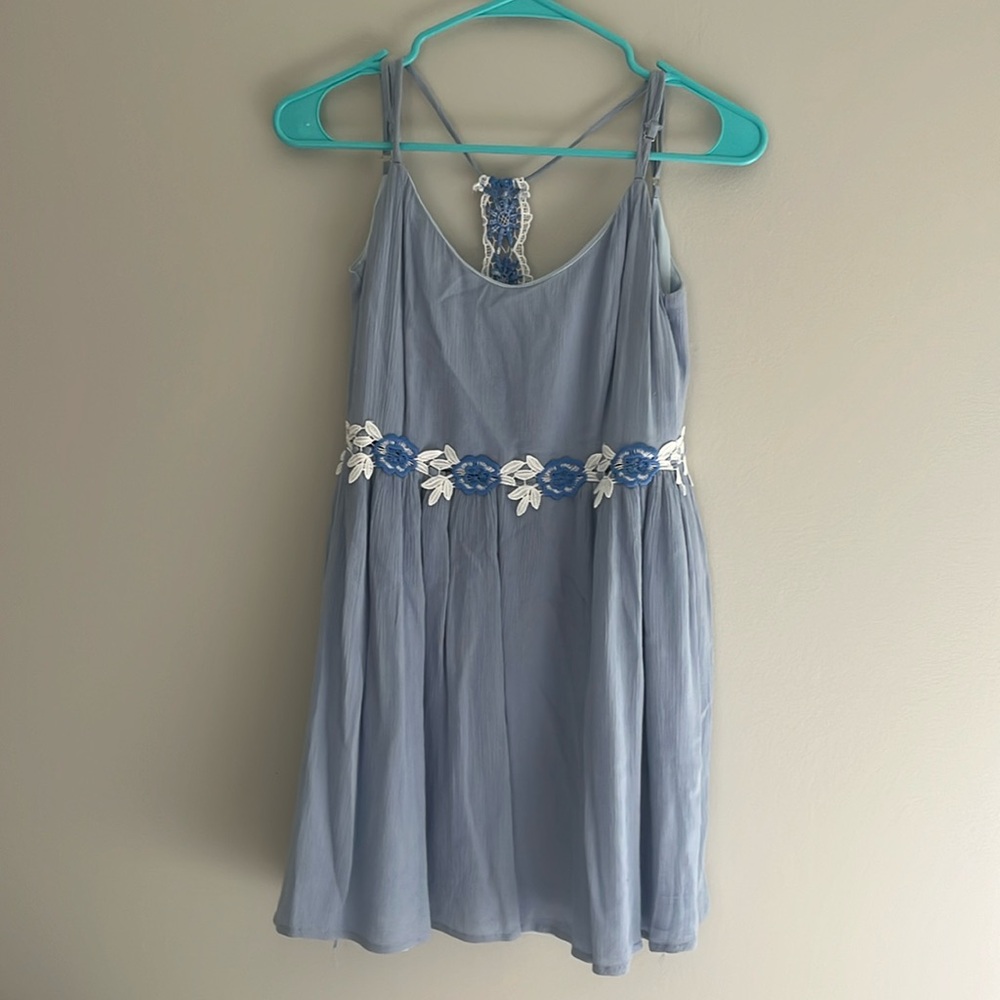 En Creme-Small-Baby Blue- Spaghetti Strap backless Dress Small